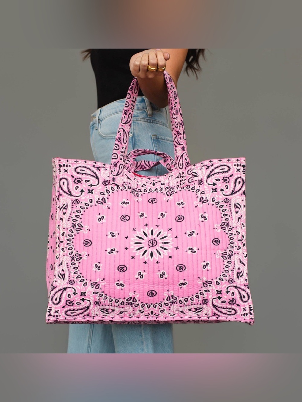 Panache Bandana Paisley Boho Western Quilted Tote Bag Weekender Pink Handbag - Picture 7 of 8